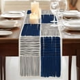 thumbnail image 3 of Table Runners 72 Inches Long Dress Scarves, Navy Blue Striped Farmhouse Kitchen/Dining Table Runner, Coffee Tablerunners, Farmhouse Stripes Modern Abstract Art 13x72 Inch, 3 of 9