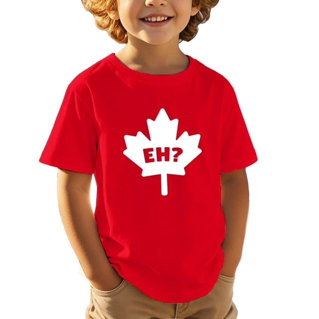 PMVFHDE T-Shirt Garçon Européen Canadien Fête Nationale Jour de l'Indépendance Feuille d'Érable Imprimée Enfants Décontracté Confortable Tendance Sport T-Shirt à Manches Courtes Rouge,12-13 Ans