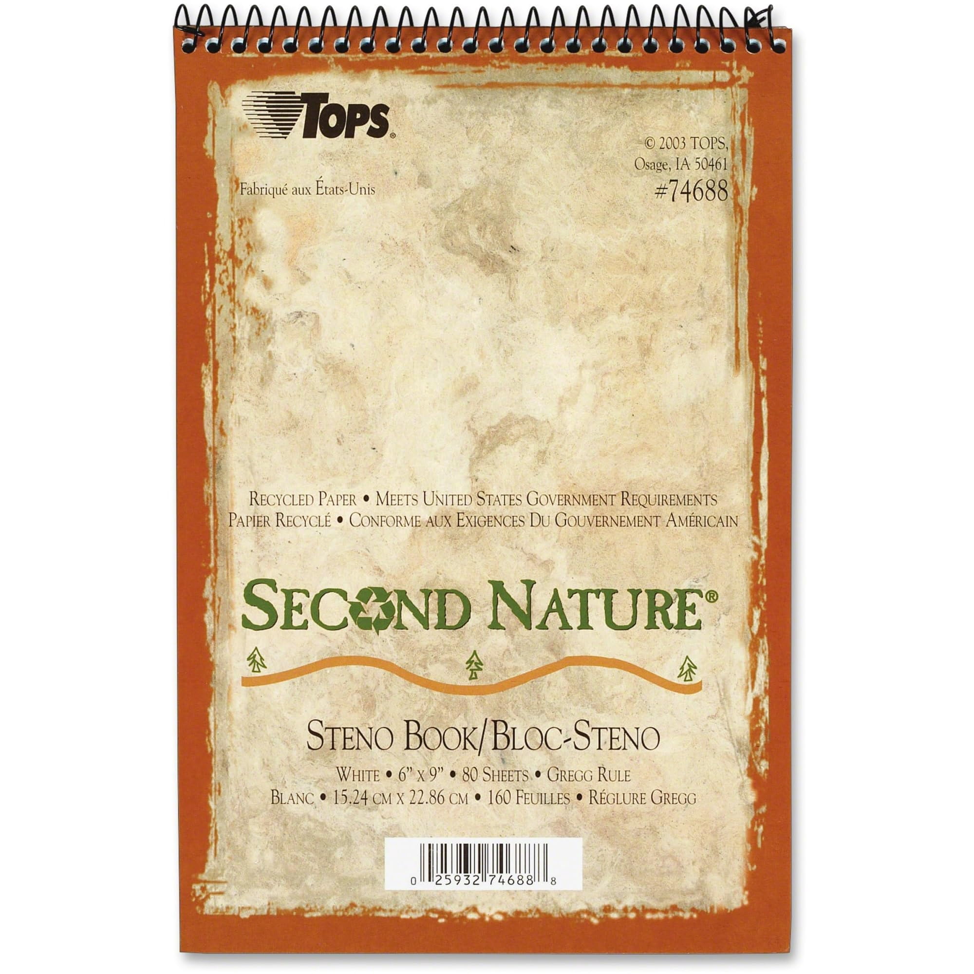 TOPS™ Second Nature® Steno Books, 6" x 9", Gregg Ruled, 80 Sheets, 30% Recycled, White, Pack Of 12