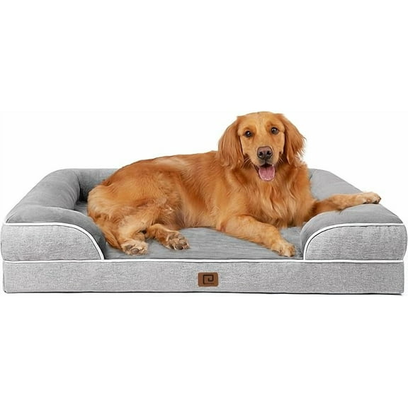 EHEYCIGA Orthopedic Dog Beds for Extra Large Dogs Waterproof Memory Foam XL Pet Bed with Sides Non-Slip and Egg-Crate Foam Big Dog Couch Bed with Washable Removable Cover Grey