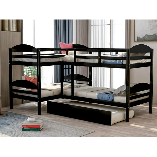 Triple Bunk Bed With Trundle And Ladder, Twin Bunk Beds With Mattresses Included