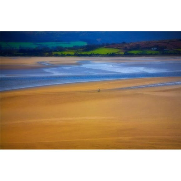 Panoramic Images PPI157287S Lonesome Man Walking On Sand Beach Portmeirion - Location for The 1960S Cult Film The Prisoner Gwynedd North Wales Poster Print, 18 x 12