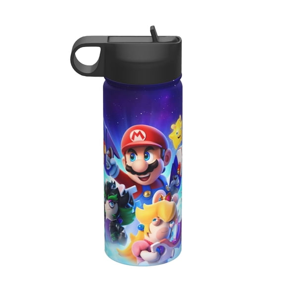 Saiise Mario Print Insulated Water Bottle with Straw,Sports & Travel Water Bottle 18oz Double Walled Stainless Steel,Reusable Thermal Water Bottle