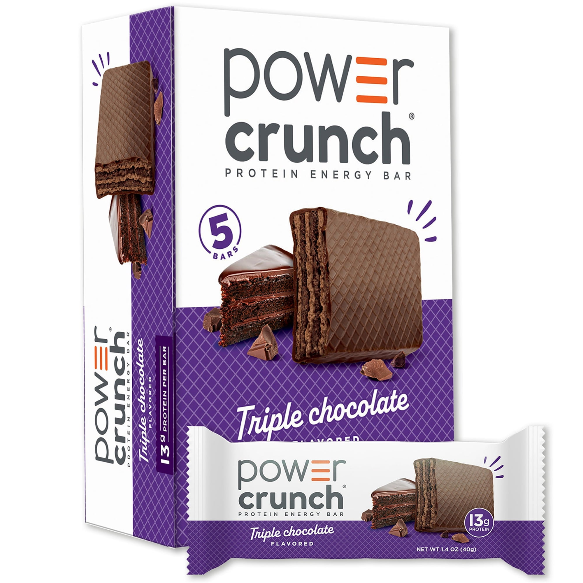 Power Crunch Protein Energy Bars, Triple Chocolate 1.4 oz, 5 Count Carton
