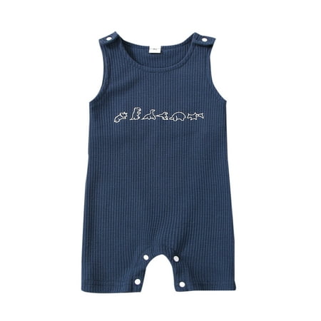 

Calsunbaby Cool Baby Boy Romper Infants Sleeveless Round Neck Dinosaur Printed Buttoned Short Pants Bodysuit for Summer Kids Streetwear