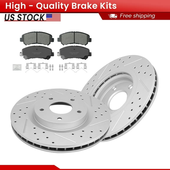 ACB ZONE Front Brake Kits for Nissan Rogue 2008-2013 All Models, Drilled Slotted Disc Brake Rotors and Ceramic Brake Pads
