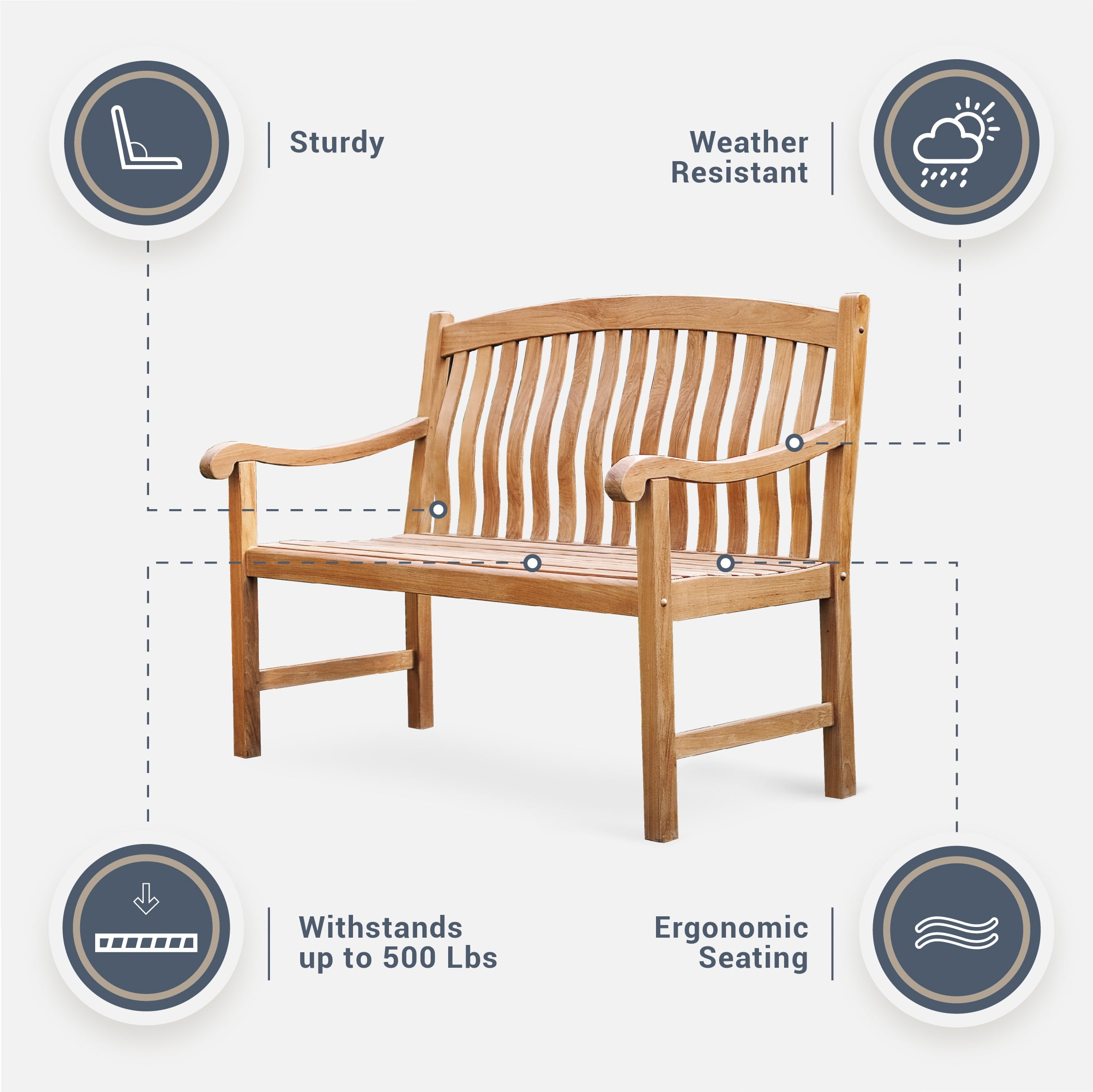 Cambridge Casual Outdoor Durable Teak Wood Bench - Brown