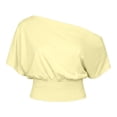 thumbnail image 4 of Rhuody Tshirts For Women Sleek Off The Shoulder Solid Color Short Sleeve Tops Womens Clothes Yellow, 4 of 4