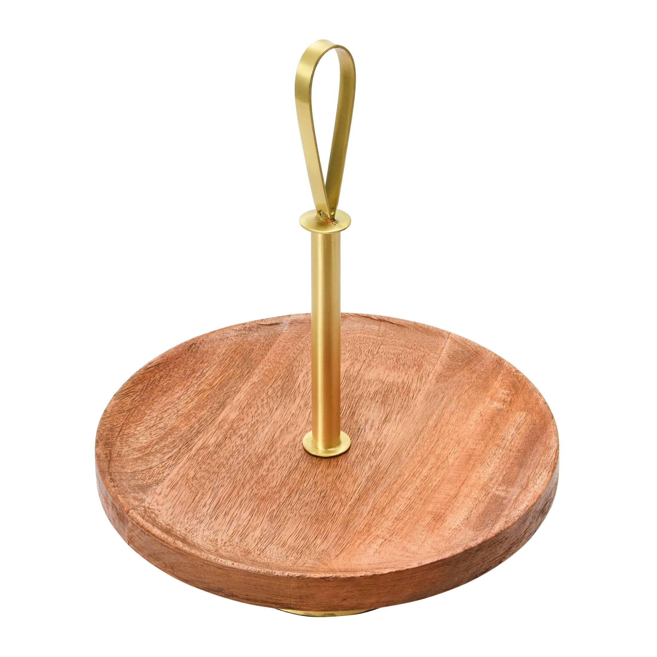 Creative Co-Op Elegant Modern Tray, Cake Stand or Desert Serve ware stand, Natural & Gold