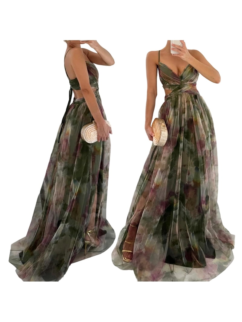 green emerald velvet dress Dalarie | Green Floral Print One-Shoulder Gathered Maxi Dress