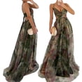 thumbnail image 2 of Women'S Floral Strappy Dress Low Cut Tie Front High Waist Slit Maxi Printed Summer Dress Green S, 2 of 7
