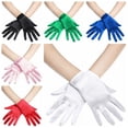 thumbnail image 2 of Zhuge Guantes cortos de satén para mujer, guantes para niños y adultos, guantes para bodas, fiestas, guantes hasta la muñeca, guantes de gala, guantes de ópera, dorados, 2 of 4