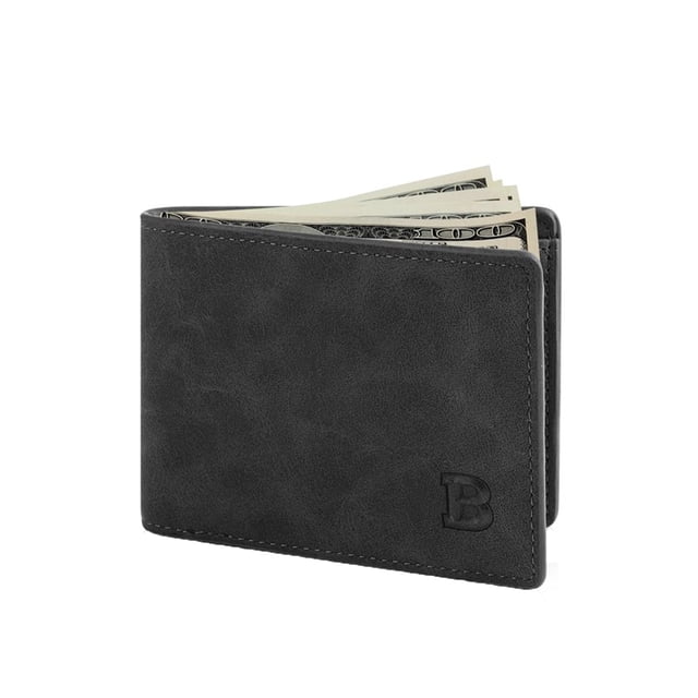 Cartera de PU para hombre. Cartera doble para hombre. Cartera delgada y minimalista para el bolsillo delantero. Ventana para DNI. Cartera con bloqueo RFID y 6 ranuras. Monedero. Negro/marrón