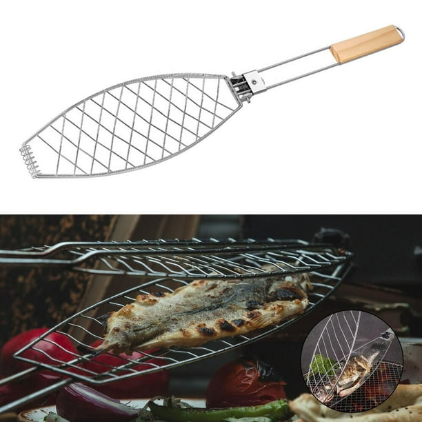 Cesta para asar pescado para cocinar pescado entero, ligera, cesta para la parrilla, acero inoxidable para barbacoa, picnic en el jardín