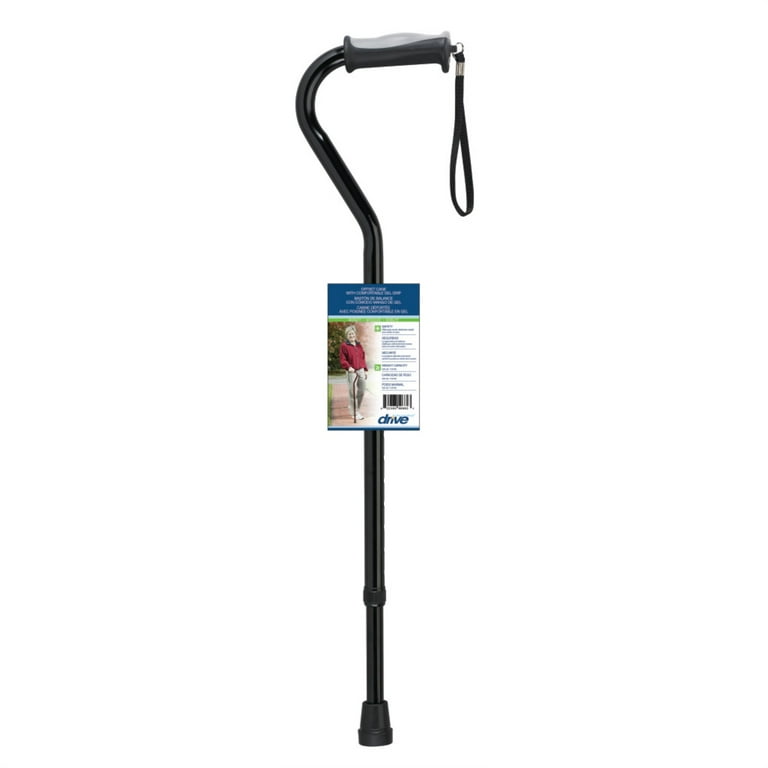 Drive Medical Adjustable Height Offset Handle Cane with Gel Hand Grip,  Adjustable Offset Handle Cane