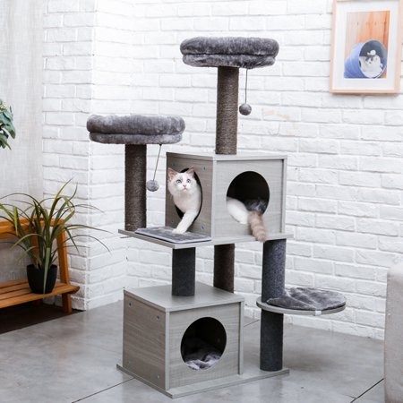 Fithood Cat Tree Modern Cat Tower with 2 Super Large Condo, Sturdy Scratching Posts, and Removable Soft Perches