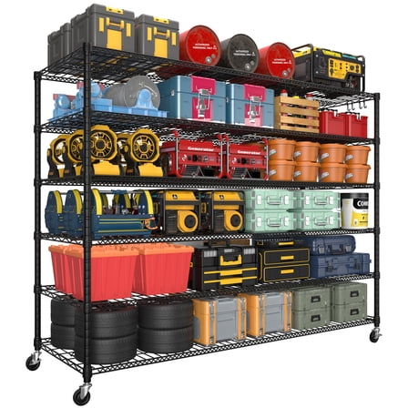 TrumanPick 55.5"W x 24"D x 76"H Heavy Duty Wire Rack, 6 Tier Storage Shelves-3600lbs Wire Shelving Adjustable Metal Shelving Unit Garage Shelves Sturdy Steel Commercial Shelf for Pantry, Black