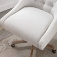 thumbnail image 3 of Swivel Office Chair, Modern Tufted Linen Upholstered Swivel Task Chair with Wood Base and Wheels, Height Adjustable Work Chair Leisure Shell Vanity Chair for Bedroom Living Room, Beige, 3 of 7