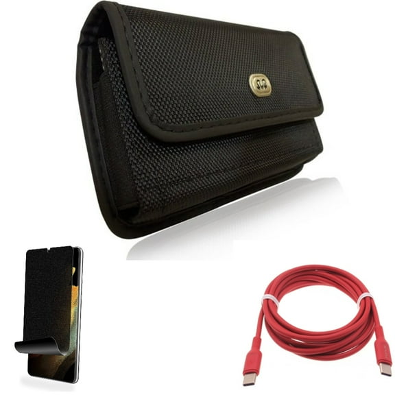 Privacy Screen Protector & Case Belt Clip & Red 6ft Long Cable for Samsung Galaxy S22 Plus (S22 ) - Combo TPU Film (Fingerprint Works) Anti-Peep & Rugged Holster & USB-C to Type-C PD Fast Charger