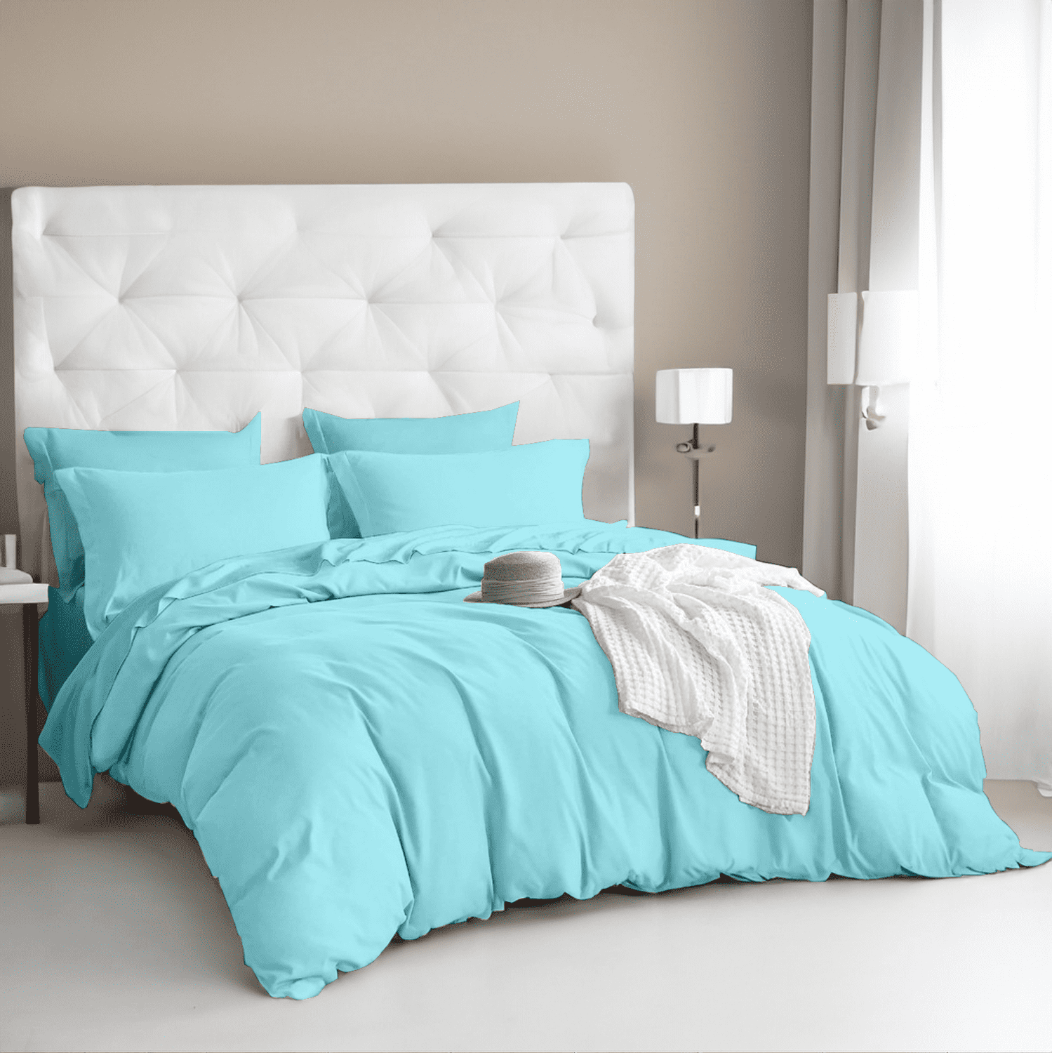 EASYCOT 800TC Soft Egyptian Cotton Duvet Cover Set 3 Pieces Breathable Bedding Set with Zipper Closure Long Staple - Comforter Cover - Aqua Blue , Super King Plus (120X120)