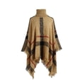 thumbnail image 2 of Odeerbi Women's Turtleneck Pullover Poncho Sweater Solid Color Fringe Shawl Loose Fit Knitted Wraps Baggy Cape Coat Open Front Blanket Warm Collar Tassel Blouse Khaki, 2 of 9