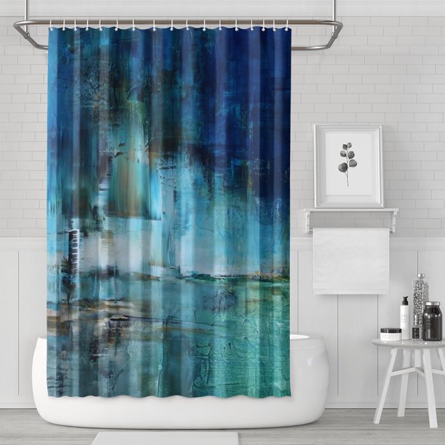 Ensemble de Rideau de Douche avec Doublure à Boutons-Pression, Galerie d'Art Vintage Bleu Marine (3) Rideaux de Douche Doublure de Douche Réutilisable, Doublure de Rideaux en Polyester Décorative, 72x72 Pouces