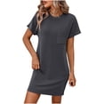 thumbnail image 2 of Pisexur Robes pour Femmes à Manches Courtes, Col Rond, Robe Midi Décontractée Ample à Rayures, Robe Soleil d'Été Confortable Évasée, Mini-Robe, Robes T-Shirt Basiques avec Poche, Robe en Coton et Lin pour Femmes 2024, 2 of 6