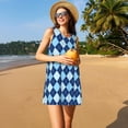 thumbnail image 3 of Fotbe Blue Squares Vestido de Verano sin Mangas para Mujer – Vestido Midi Línea A, Estilo Camiseta Floral, Vestido Playero Casual y Fluido, 3 of 7