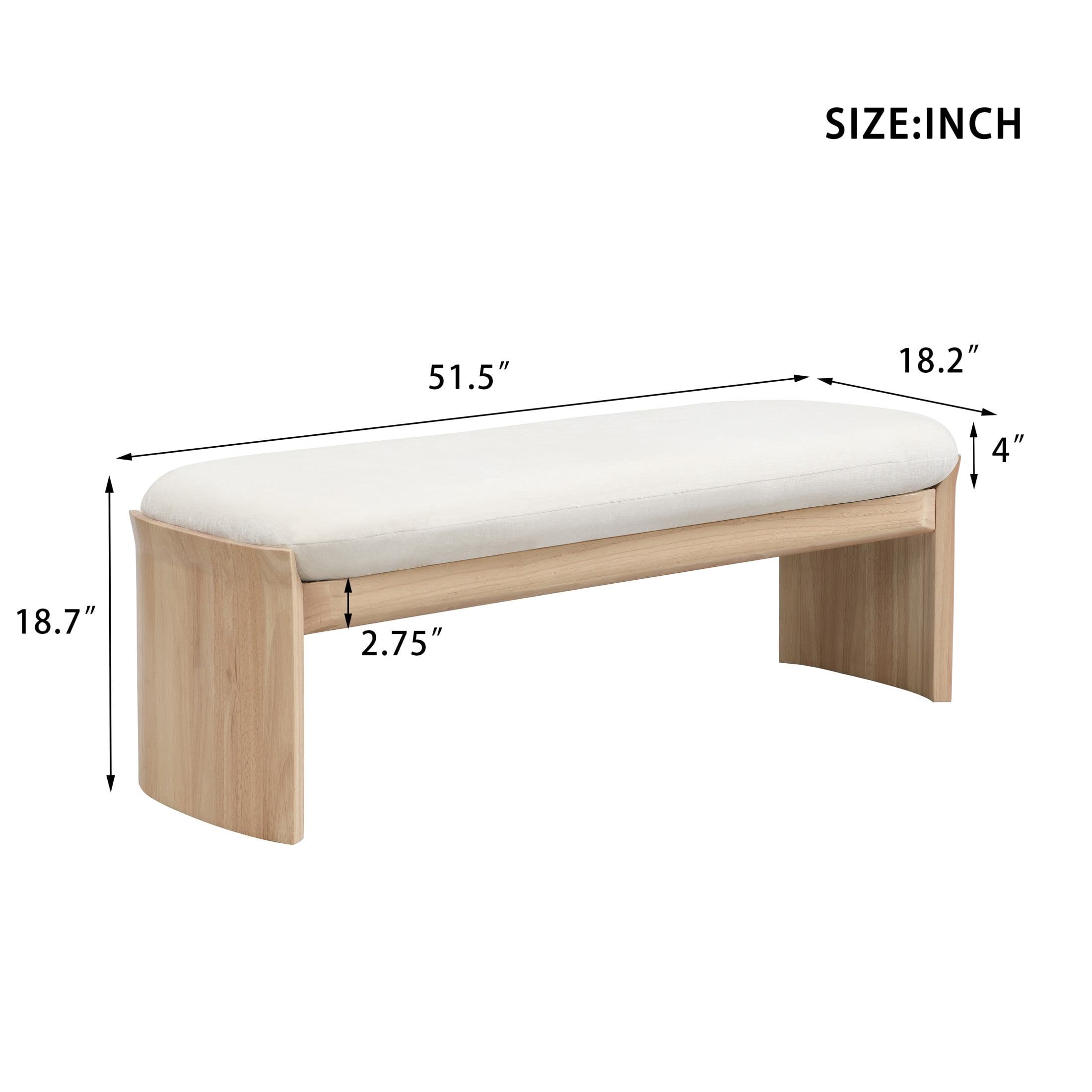 Christopher Knight Home 51.5" Rectangle Ottoman Bench, Upholstered Footstool, Solid Wood Frame, Beige