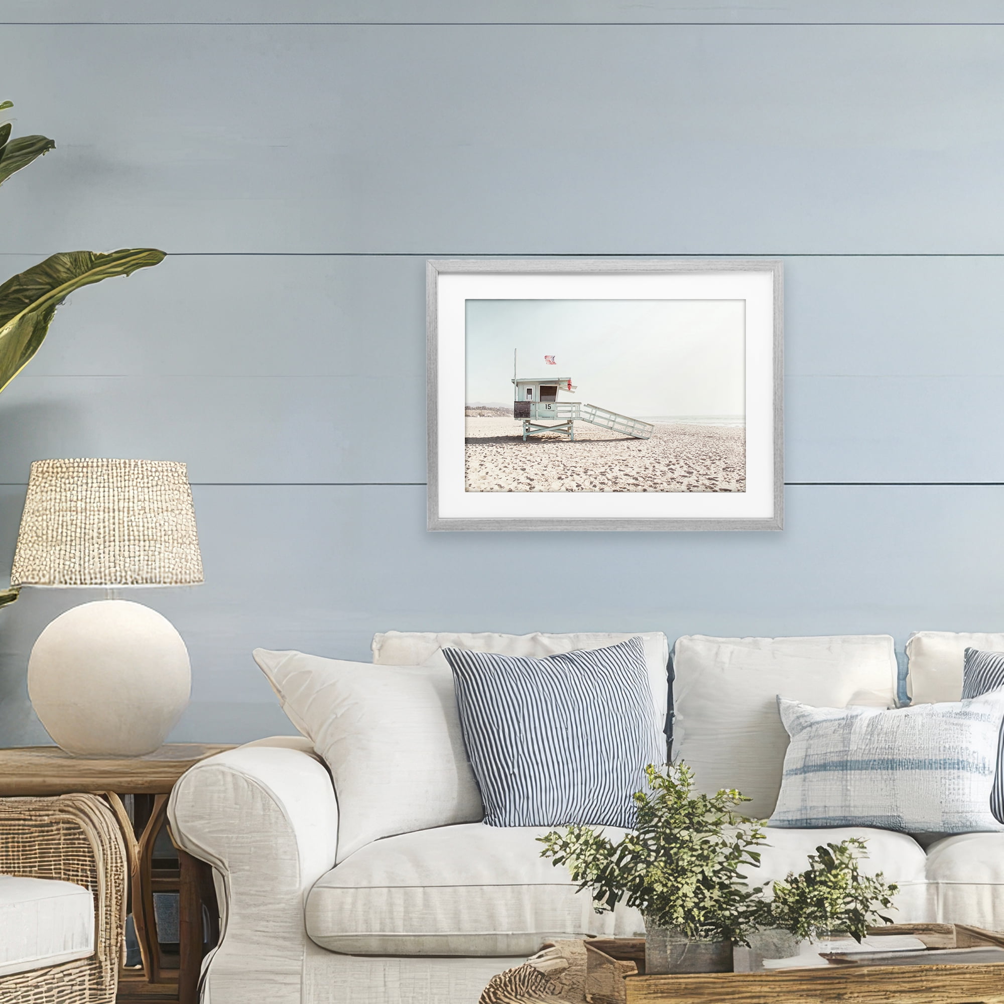 Lifeguard Hut Sunny Day Gray Framed Print Under Glass, design by Sisi and Seb