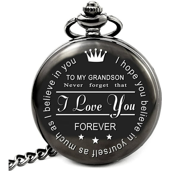 to My-Grandson-Pocket-Watch-Gifts from Grandpa Grandma Christmas Gifts for Him Birthday for Grandson, Graduation Gifts for Men Engraved Pocket Watch with Box for Grandson