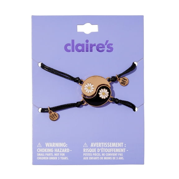 Claire's Tween Girls Best Friend Yin and Yang Daisy Cord Bracelet in Gold, 2-Pack