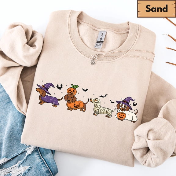 RosaWear Halloween Dachshund Sweatshirt, Cute Wiener Dog Costume Crewneck