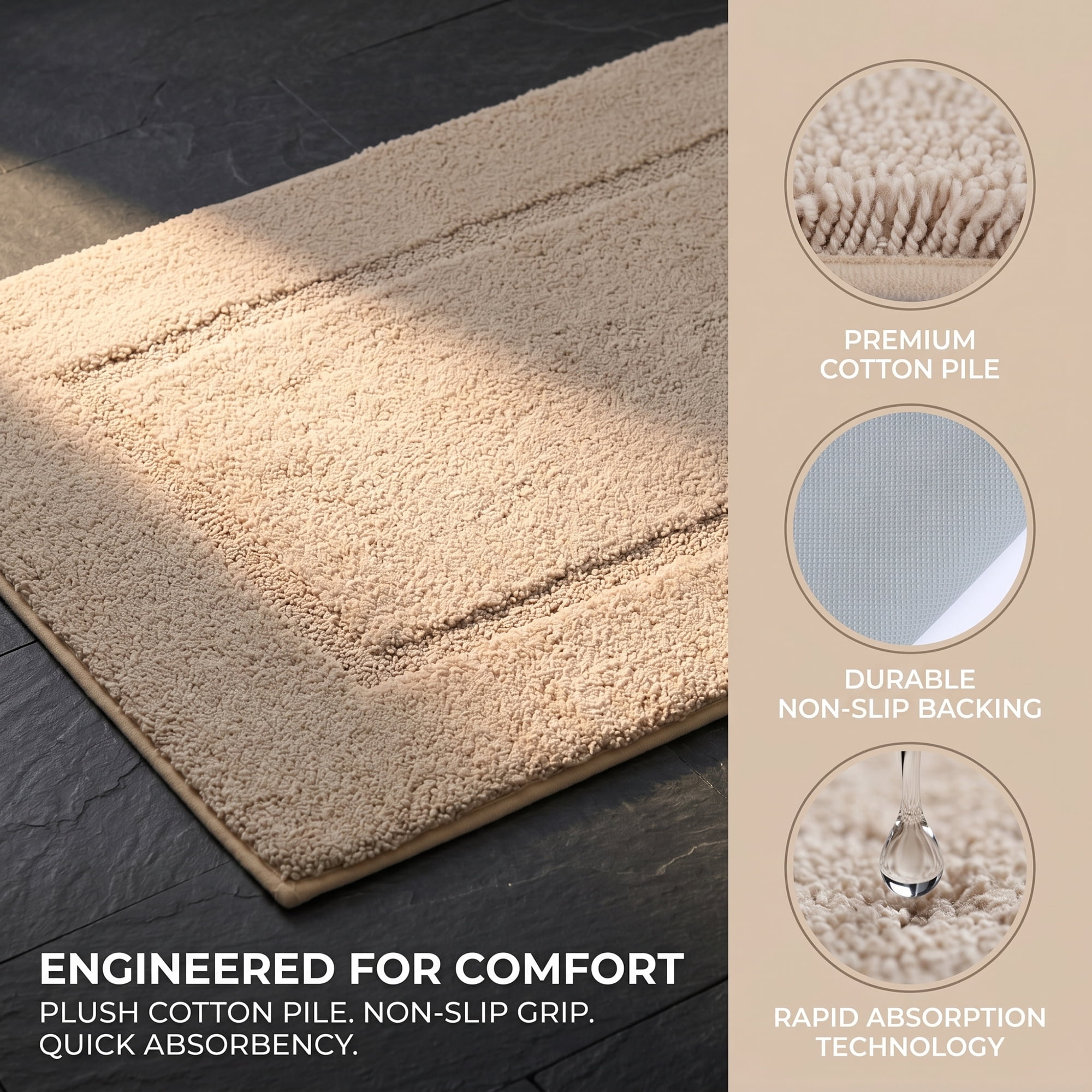 Unique Bargains Plush Absorbent Microfiber Bathroom Mat Non-Slip Rug Khaki 32" x 20"