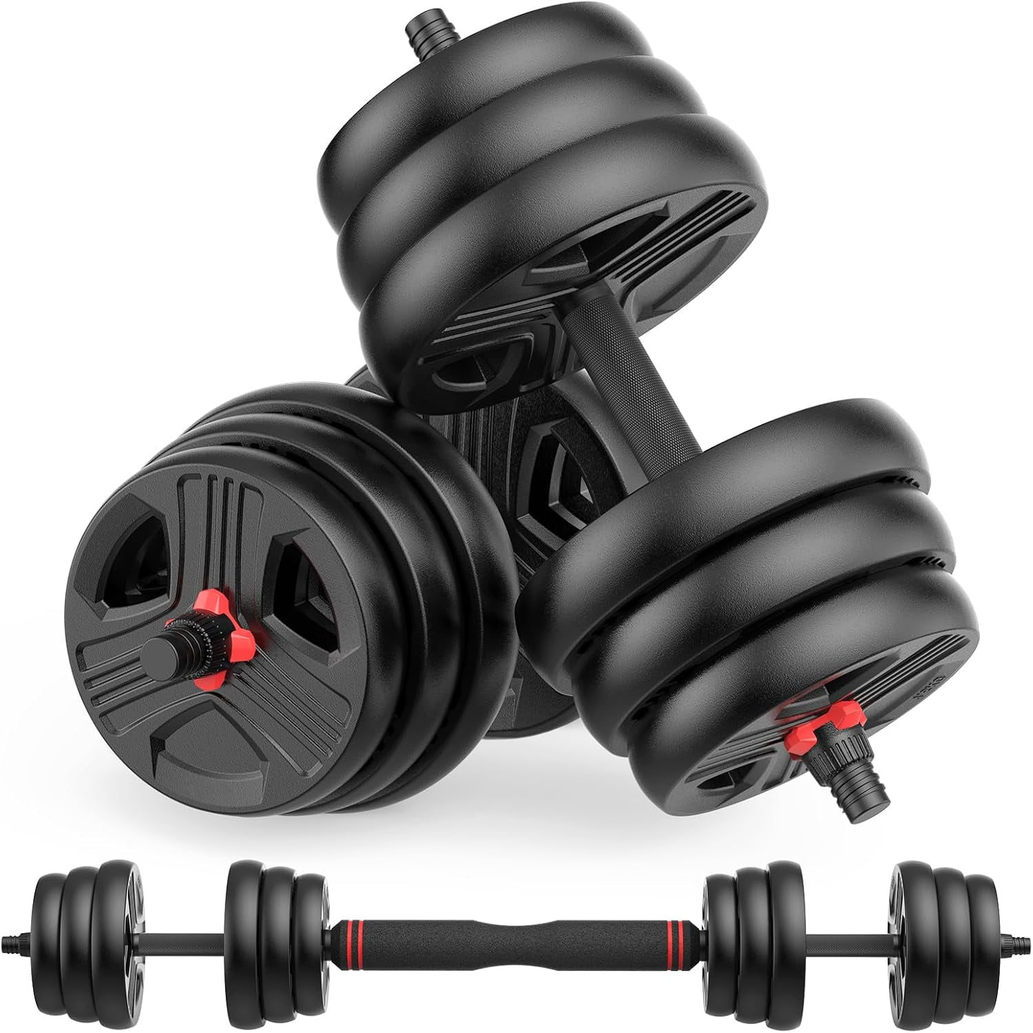 Adjustable Dumbbells Set, 20-80lbs Free Weight with Connector, 5-in-1 Barbell Kettlebell Fitness Equipment for Home Gym Men Women