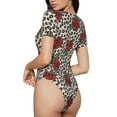 thumbnail image 3 of Naloa Leopard Print Rose Women's Short-Sleeved Onesie, One-Piece Swimsuit for Parties, dates, clubs - Medium, 3 of 9