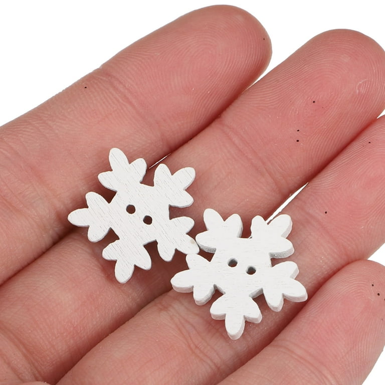 White Snowflake Buttons - Christmas Craft Supplies For DIY Clothing, Scrapbooking, Holiday Decor