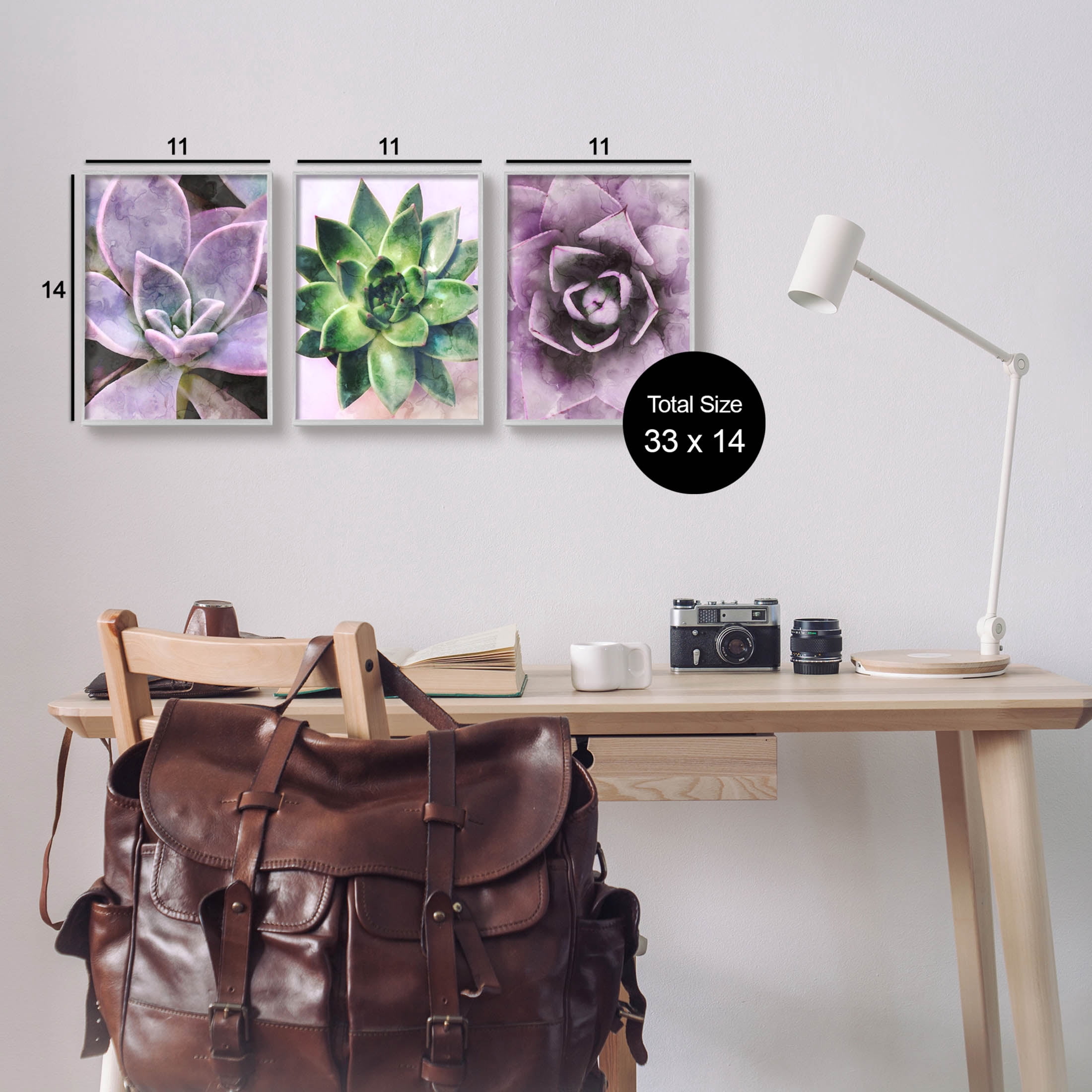 Purple Sprouting Succulents Close Up Botanical & Floral Graphic Art Gray Framed Art Print Wall Art, Set of 3