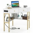 thumbnail image 1 of Costway Bureau d'Angle avec Station de Recharge Intégrée Tiroirs de Rangement et Étagères Ouvertes Bureau Blanc, 1 of 10