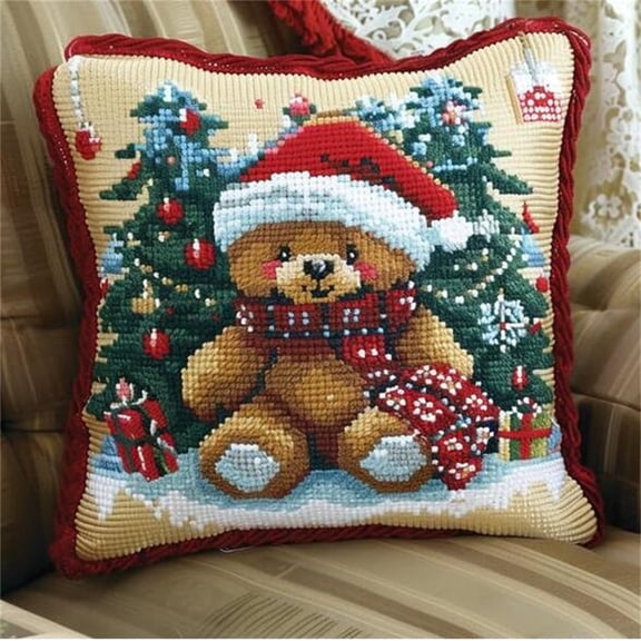 Cross Stitch Cushion Cover Christmas Tapestry cushion kit Needlepoint Craft Set Cushion Kit pre Printed Handmade Cushion Cover Kit Stitched Cushion Kit Decorative for Adults Beginners 17x17 inches