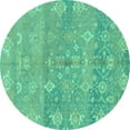 thumbnail image 1 of Ahgly Company Indoor Round Oriental Turquoise Blue Traditional Area Rugs, 3' Round, 1 of 4