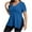 Blue, variant on Kovlvoll Womens Plus Size Tops Short Sleeved Solid Color V-Neck T-Shirt Hem Side Split Knit Ribbed Oversized Top