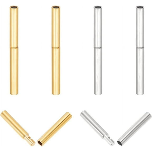 1Box 6 Sets 2 Colors Cylinder Bayonet Push Clasps 304 Stainless Steel Cord End Caps 1 mm Hole Leather Rope Clasps Jewelry Clasps Bracelet Necklace Clasps Leather Cord Buckle Mating Connectors