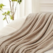 Exclusivo Mezcla Waffle Textured Extra Large Fleece Blanket, Super Soft and Warm Throw Blanket for Couch, Sofa and Bed (Camel, 50"x70")-Cozy, Fuzzy and Lightweight
