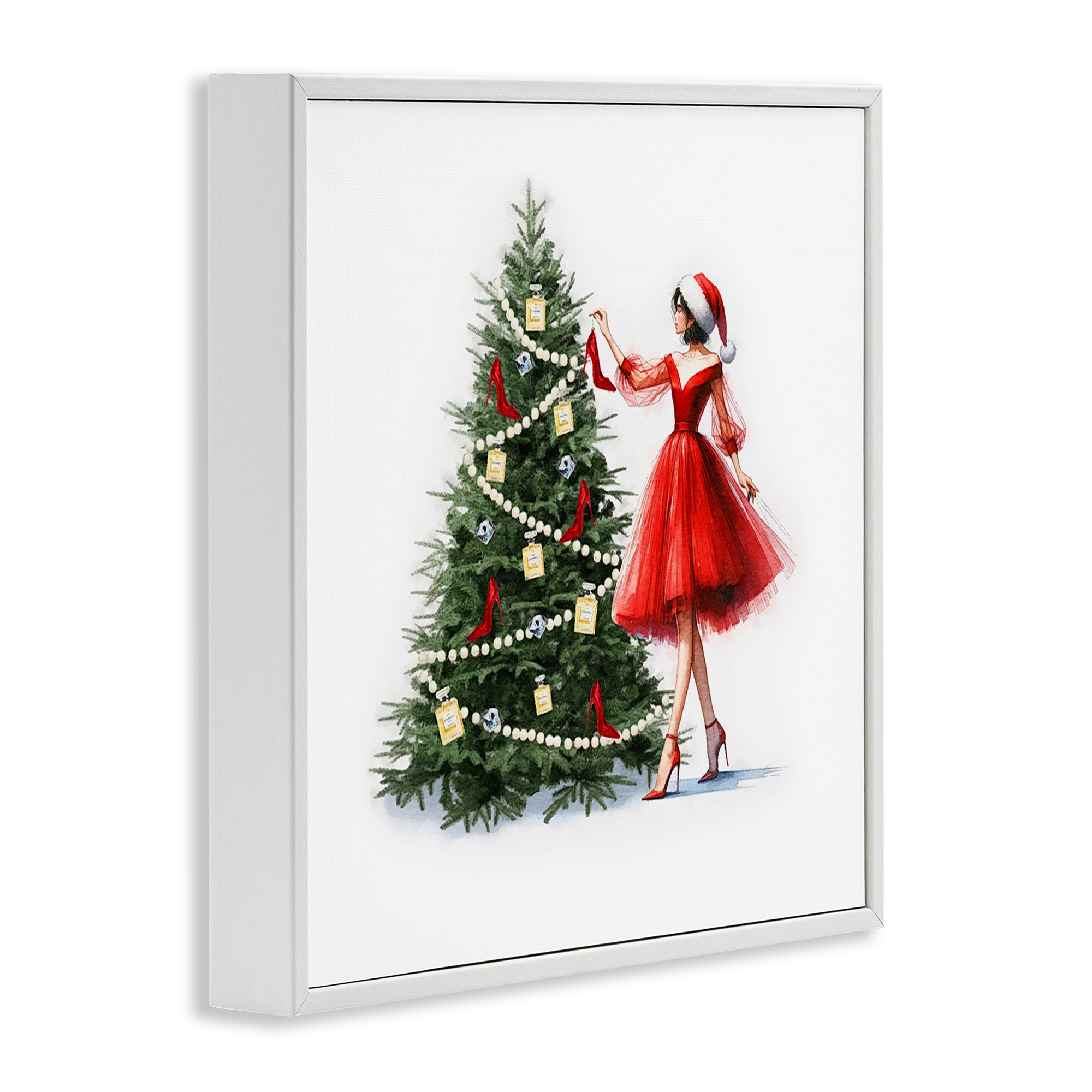 Stupell Industries Holiday Tree Glam Accessories Holiday Painting White Framed Art Prints Wall Art, 12 x 12