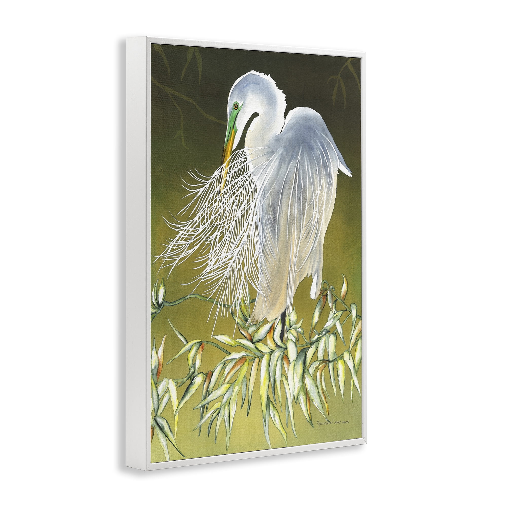 Stupell Industries Heron with Detailed Feathers Animals & Insects Painting White Framed Art Print Wall Art, 16 x 24