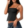thumbnail image 6 of tarylea Going out Tops for Women Spaghetti Strap Square Neck Tank Tops Tie Back Solid Color Camisole Casual Summer Cute Tops, 6 of 8