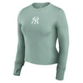 thumbnail image 2 of Women's Fanatics Green New York Yankees Studio Fitted Long Sleeve Gym Top, 2 of 3
