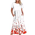 thumbnail image 1 of Qiopertar Robe d'Été Décontractée à Manches Courtes Col Rond Robe Maxi Fluide à Étages de Plage avec Poches Robe Imprimée de la Saint-Valentin Grandes Économies de Vacances!, 1 of 4