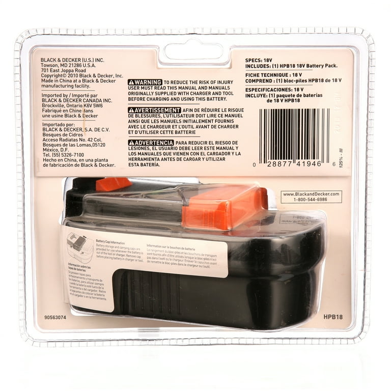 BLACK+DECKER 18V Battery, 1.0Ah,NiCd HPB18 